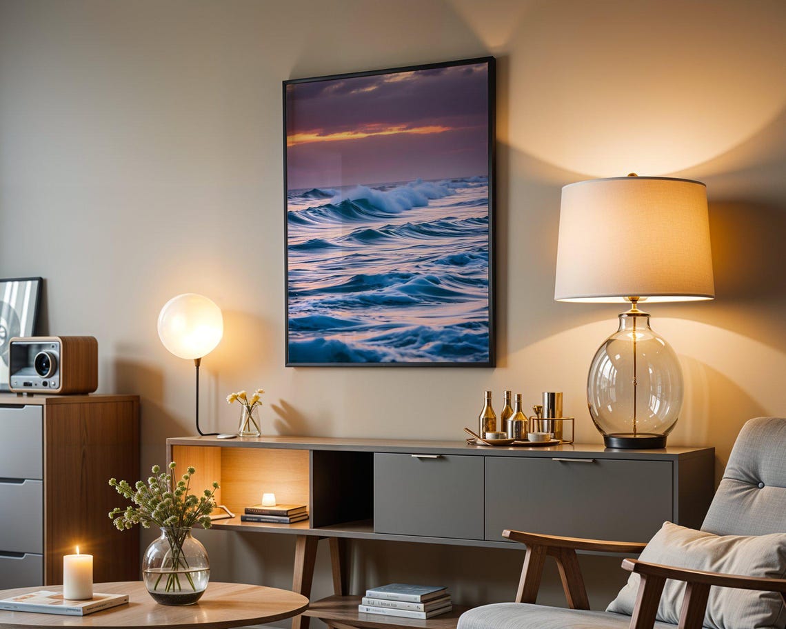 Purple Sunset over Rolling Ocean Waves Dramatic Seascape Poster - Image 5
