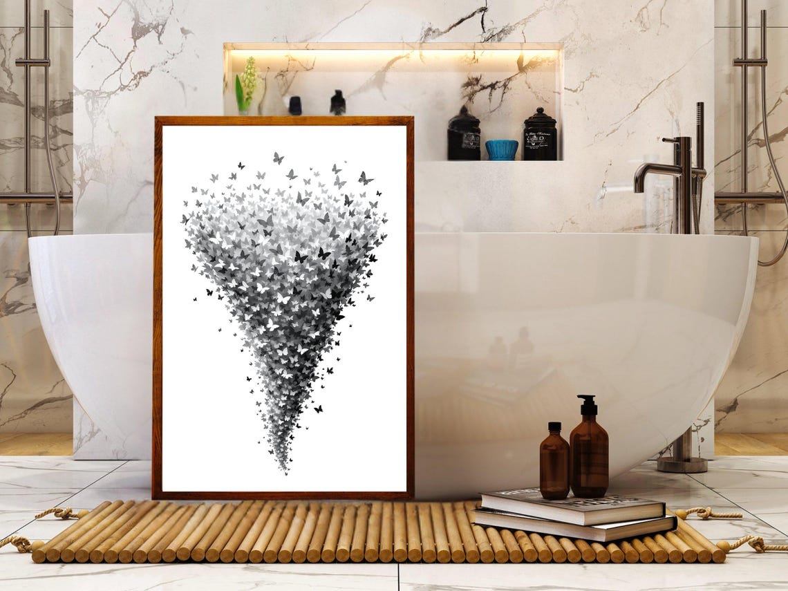 Black And White Butterfly Swarm Art Monochrome Butterfly Wall Decor Abstract Butterfly Print Butterfly Home Wall Decor - Image 4