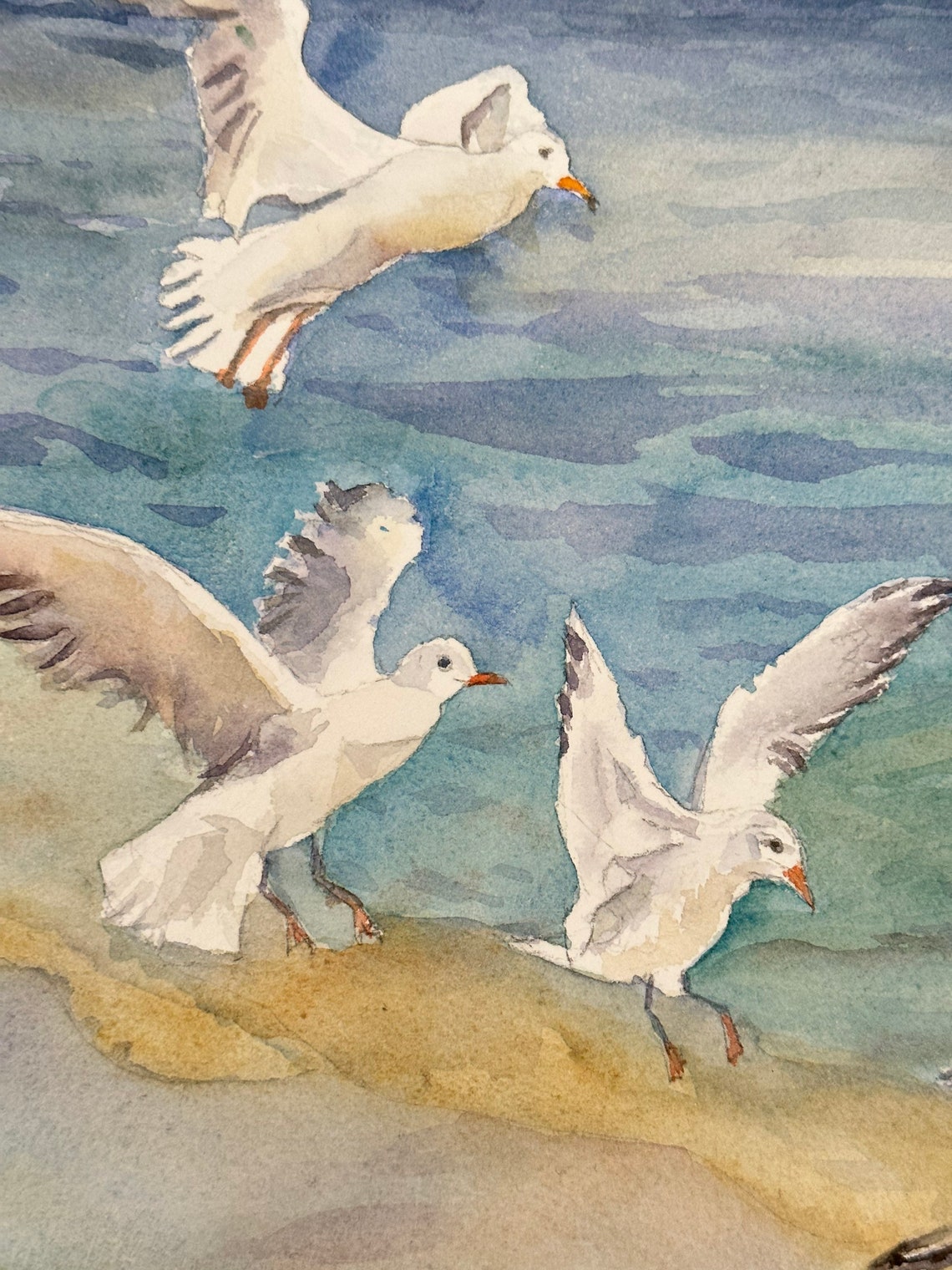 Seagulls Original Watercolor Painting Nautical Art Seagulls Artwork Seagulls On Seaside 10x14 In - Image 4