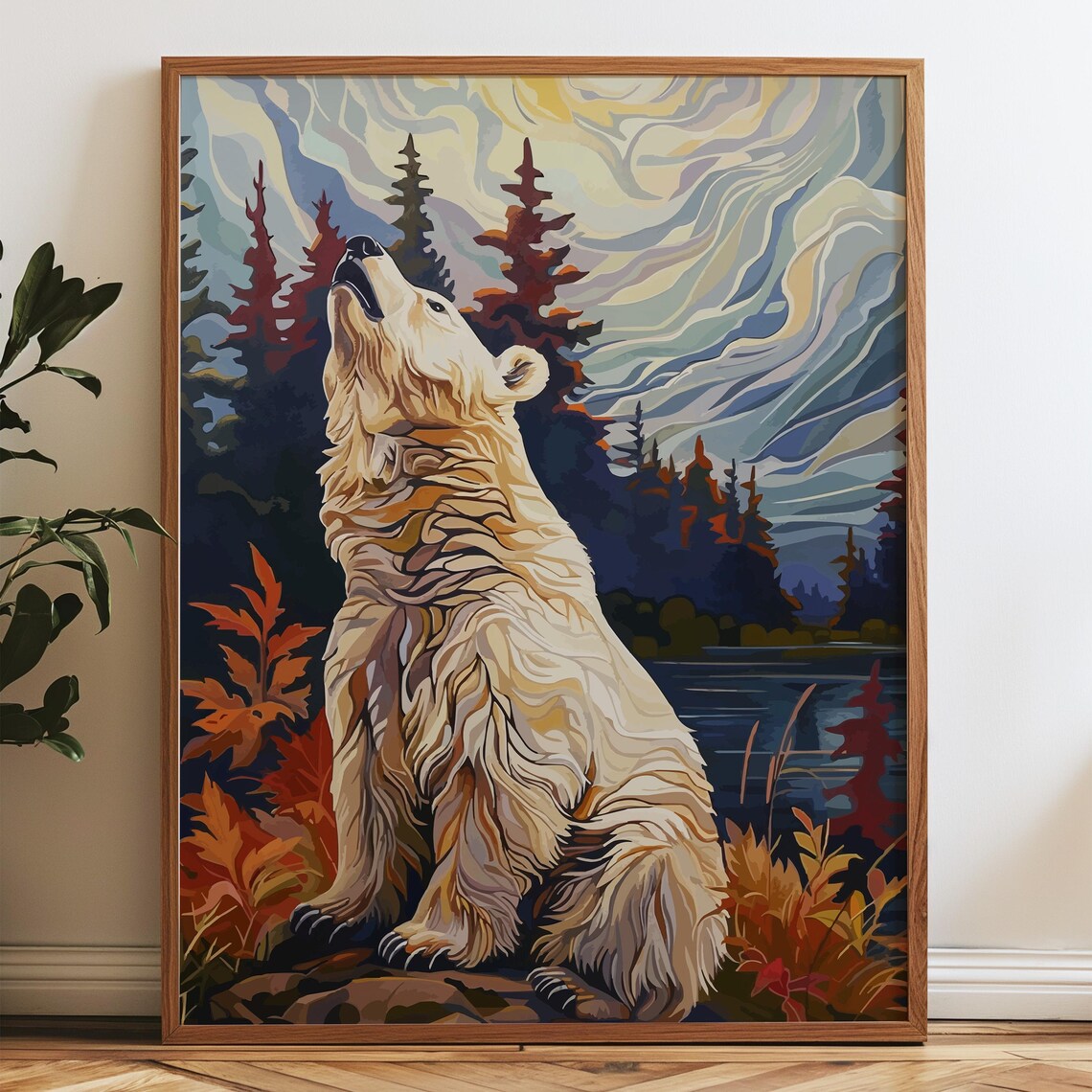 Majestic Polar Bear Art Print Autumn Forest Wildlife
