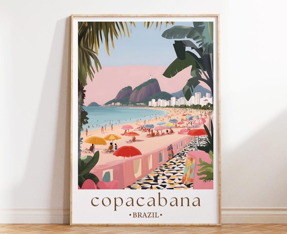 Copacabana Brazil Travel Poster, Tropical Decor