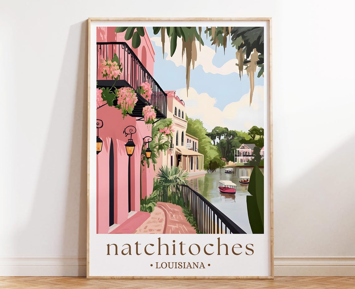 Natchitoches Louisiana Riverfront Street Spanish Moss Travel Poster