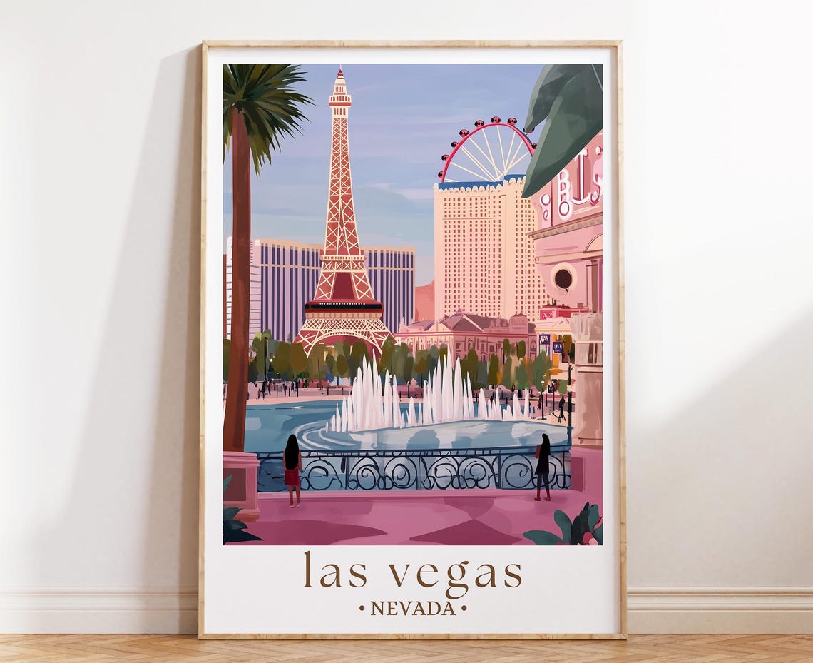 Las Vegas Nevada Bellagio Fountains Eiffel Tower Strip Scene Poster
