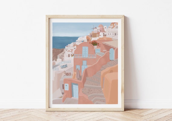 Santorini Greece Travel Poster, Greece Art Print