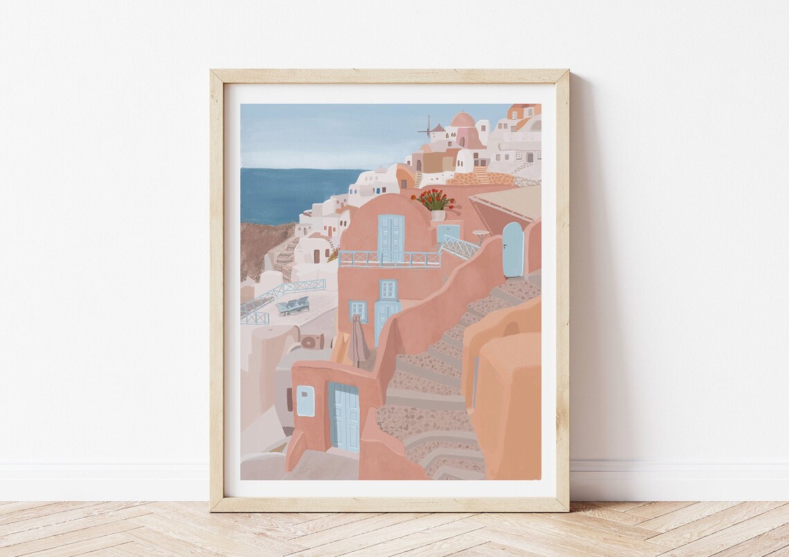 Santorini Greece Travel Poster, Greece Art Print