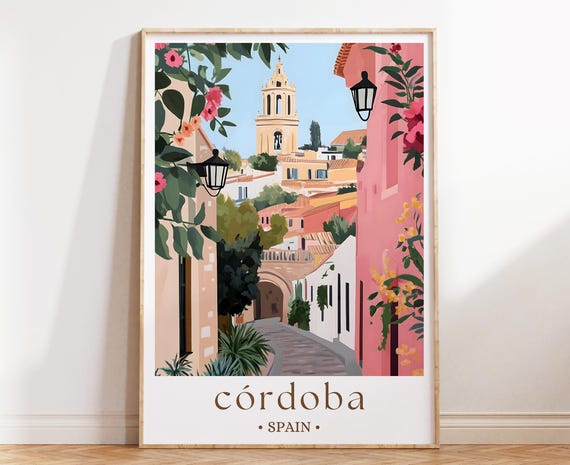 Cordoba Spain Travel Poster Historic City Wall Art Andalusian Architecture Illustration European Cultural Decor