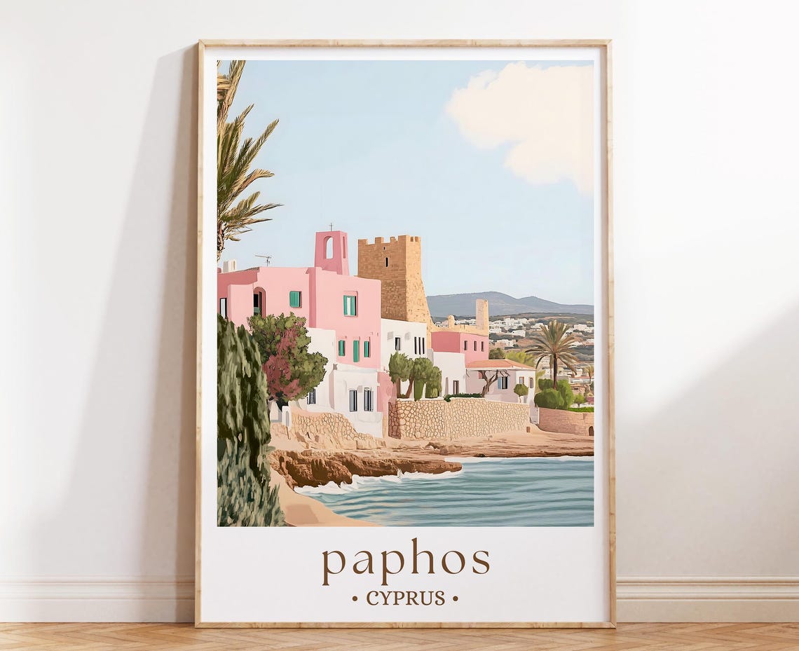 Paphos Cyprus Poster Mediterranean Coastal Town Castle Sea View Art