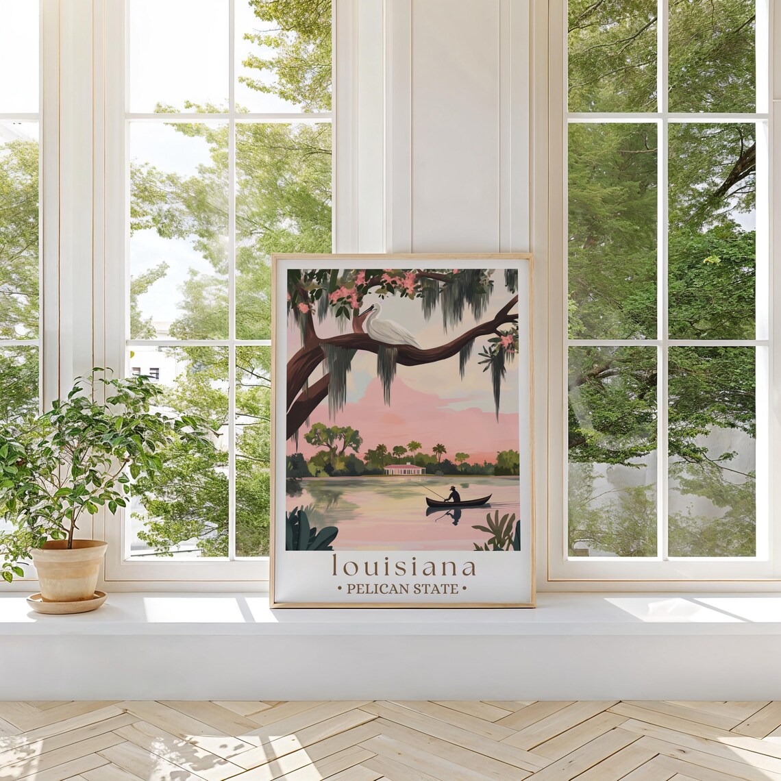 Louisiana Pelican State Travel Poster, Bayou Landscape - Image 2