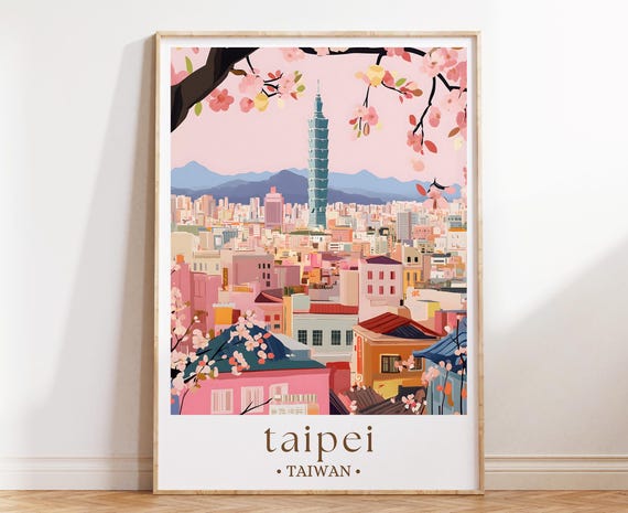 Taipei Taiwan Art Print Asia Travel Poster Modern Skyline Wall 101 Illustration City Decor