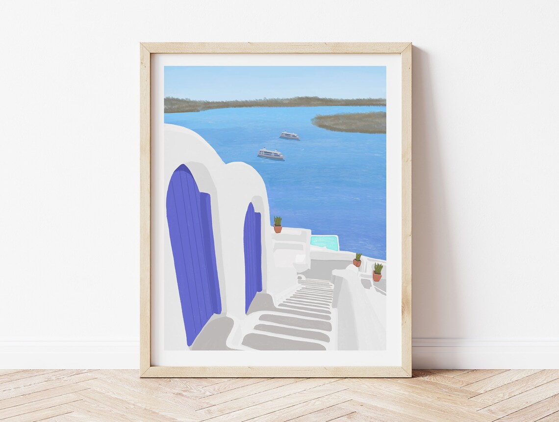 Santorini Dome, Greece Travel Poster Art Print - Image 2