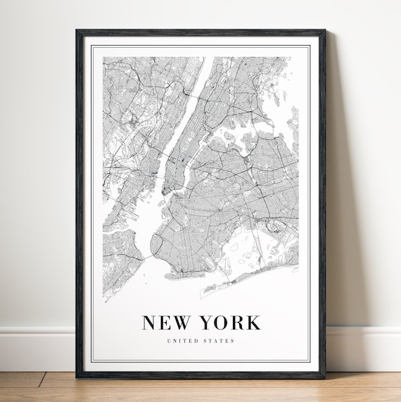 New York Map Print, Minimal Black and White Poster