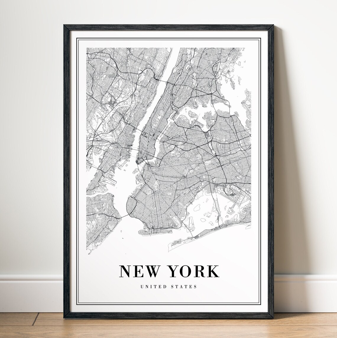 New York Map Print, Minimal Black and White Poster