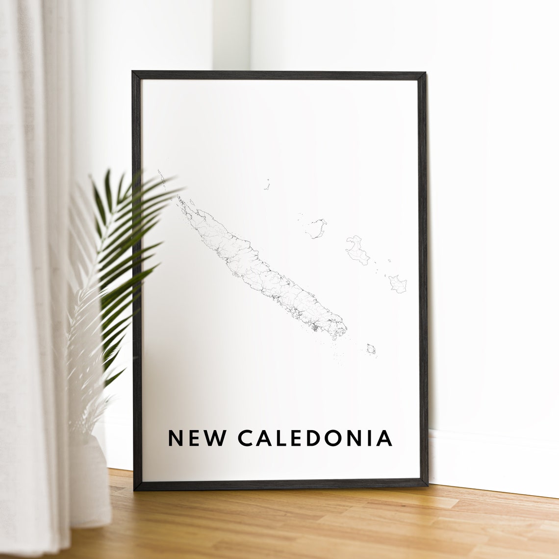 New Caledonia Island Map Minimalist Black and White Travel Poster - Image 2