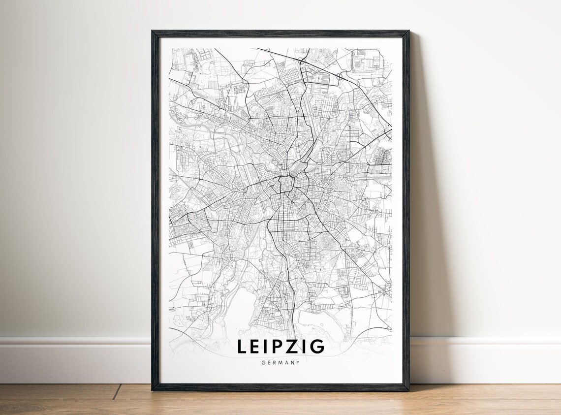 Leipzig Germany Map Print Poster Black And White Art Sketch