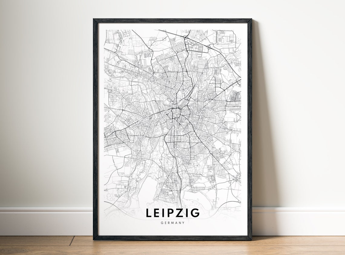 Leipzig Germany Minimalist Black and White City Street Map Poster