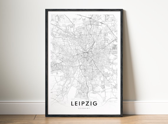 Leipzig Germany Map Print Poster Black And White Art Sketch