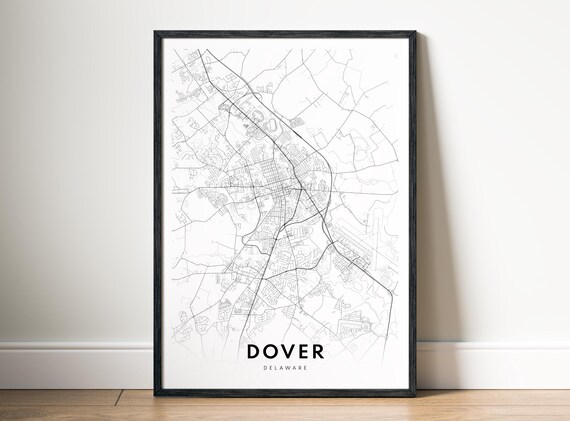 Dover Map Print Delaware Poster Black And White Wall Art Sketch