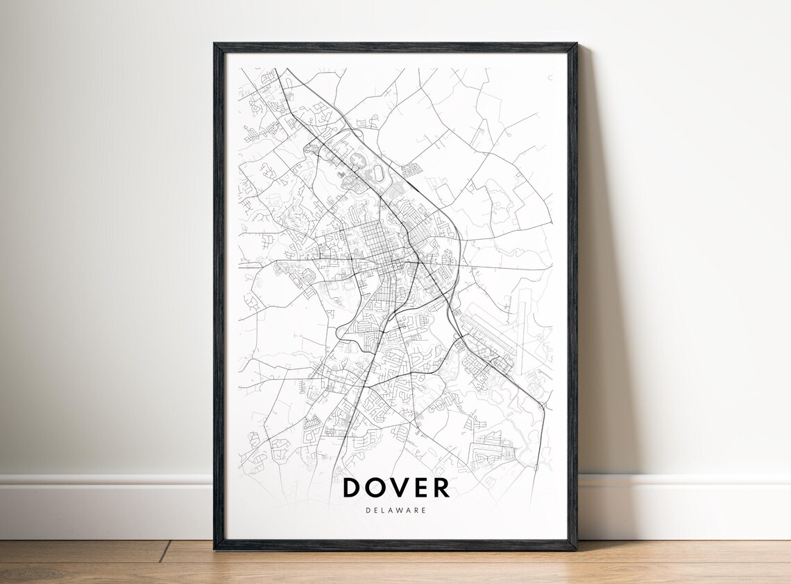 Dover Map Print Delaware Poster Black And White Wall Art Sketch