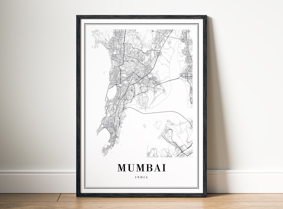 Mumbai India City Street Map Minimalist Line Art Black And White Print - Image 5