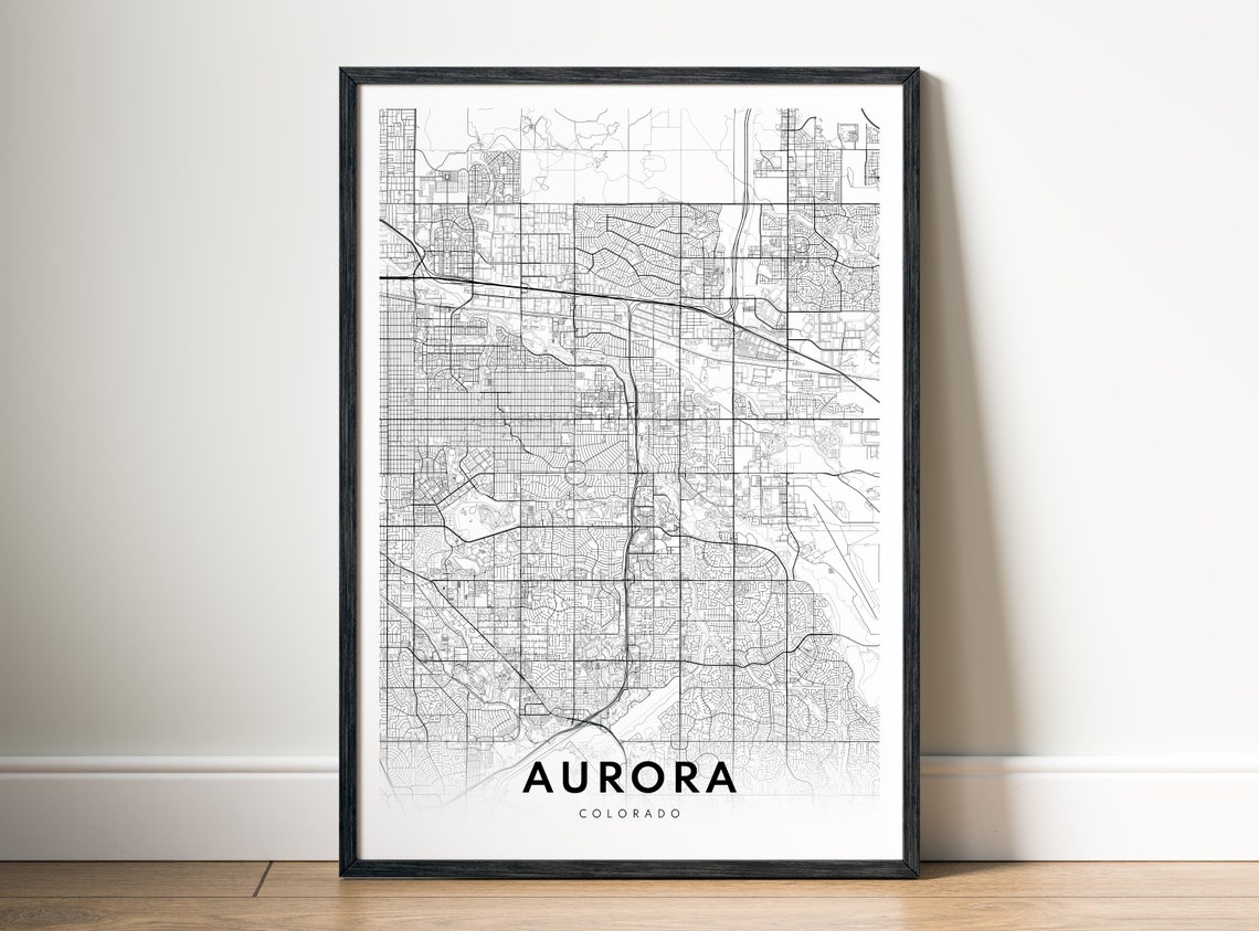 Aurora Colorado Minimalist Black and White City Street Map Poster