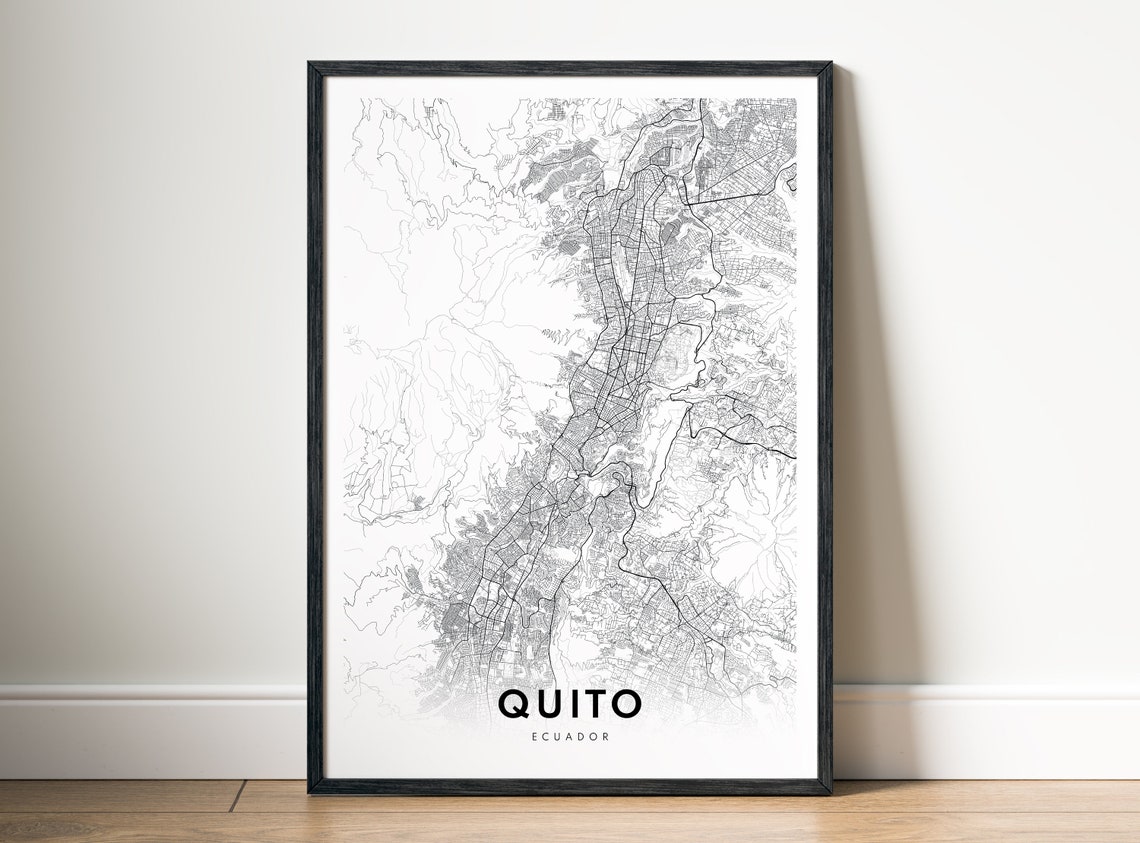 Quito Ecuador Minimalist Black and White City Street Map Poster