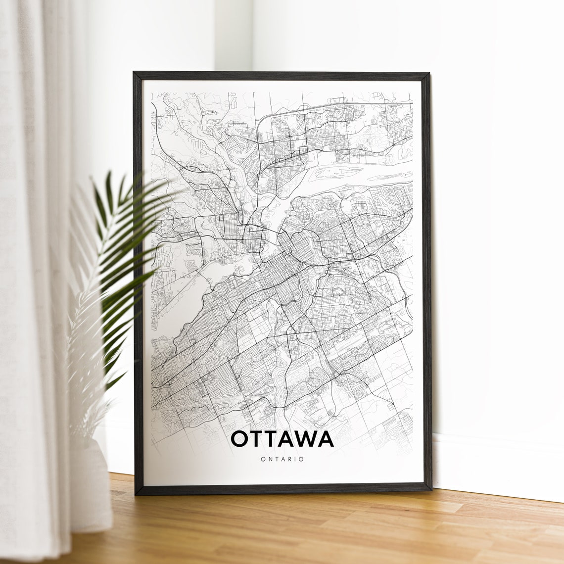Ottawa Ontario Canada Minimalist Street Map Black White Wall Art - Image 2