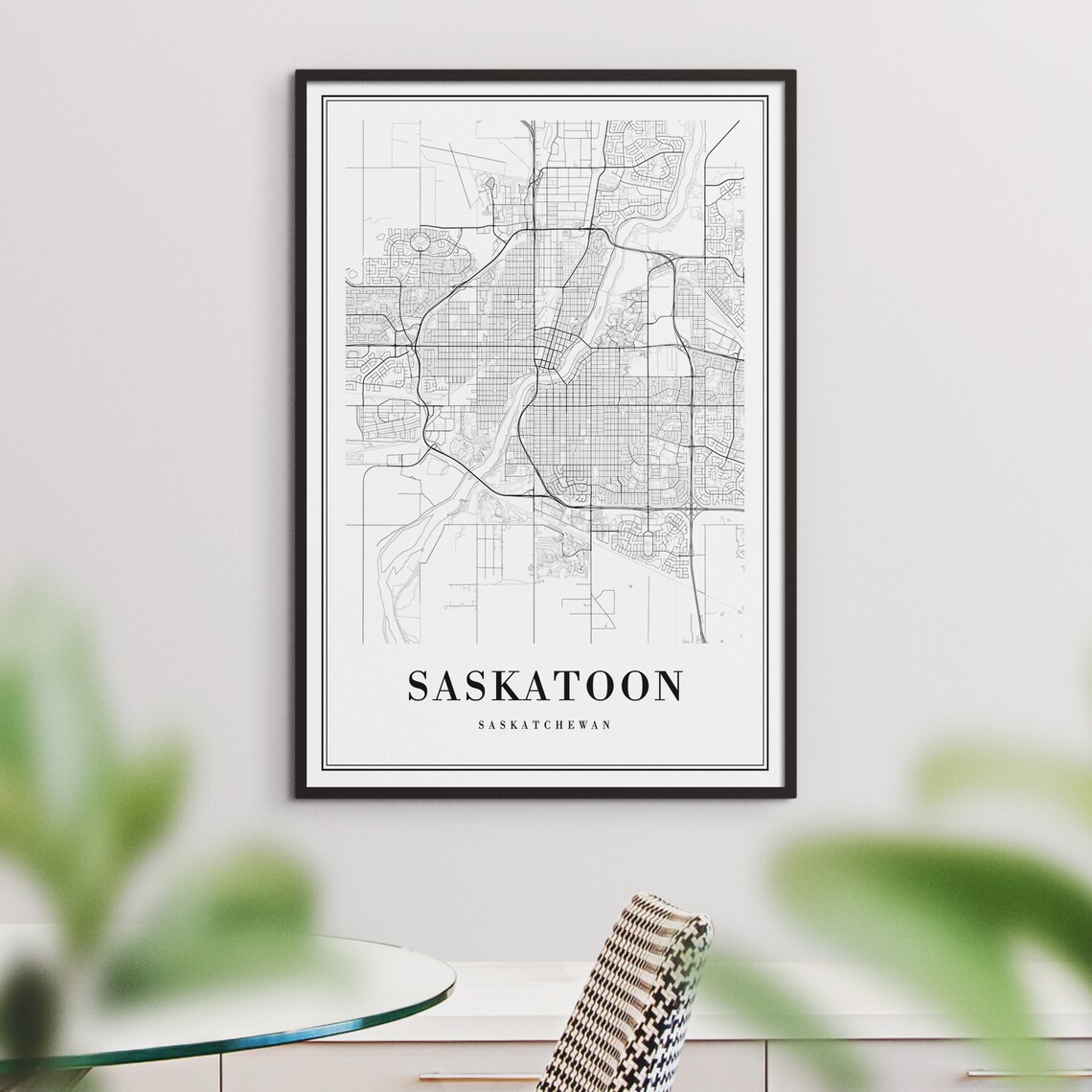 Saskatoon Saskatchewan Map Print, Black and White Sketch - Image 3