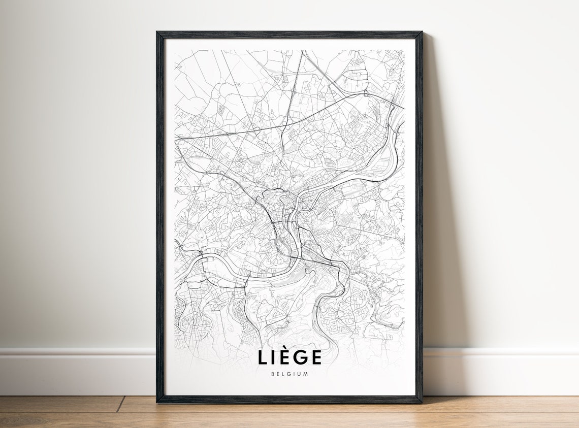 Liege Belgium Minimalist Black and White City Street Map Poster