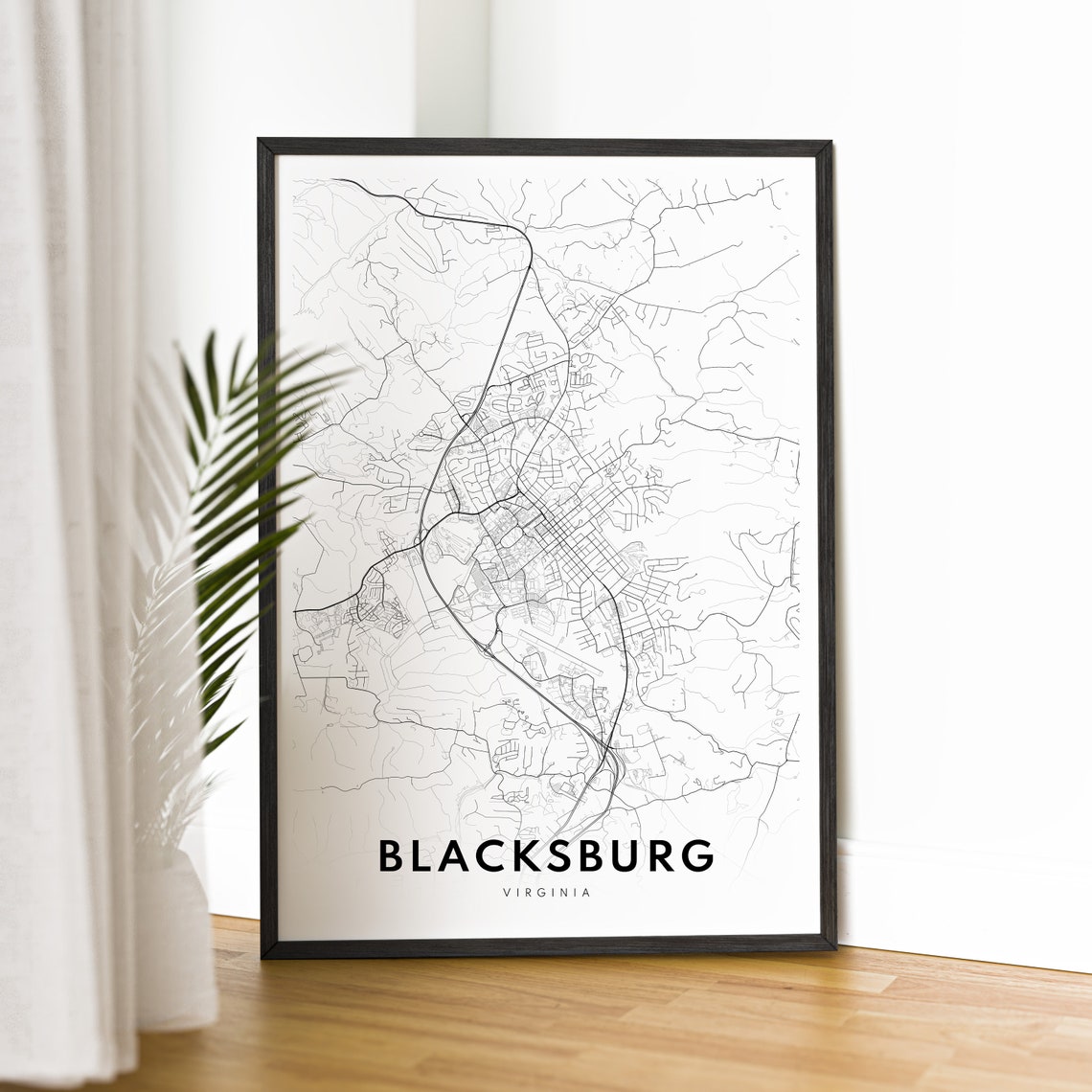 Blacksburg Virginia City Street Map Fine Minimal Line Art Print - Image 2