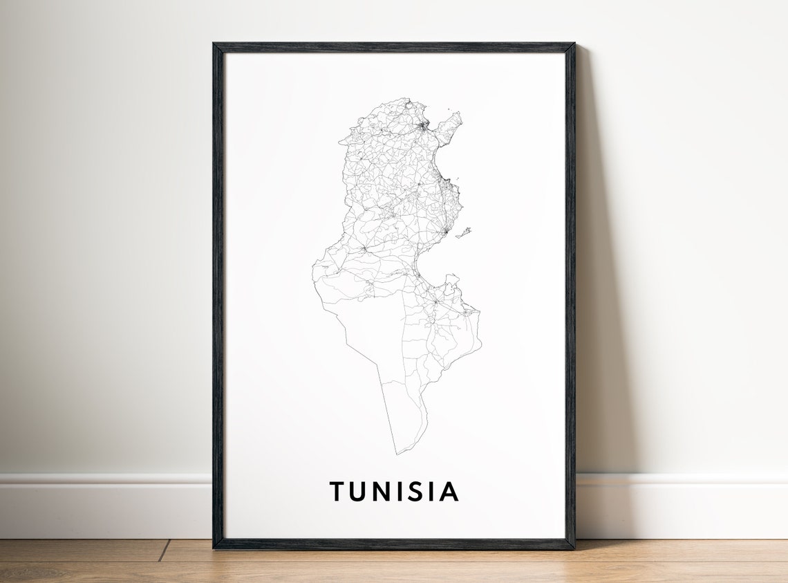 Tunisia Country Minimalist Black And White Outline Map Line Art Poster - Image 5