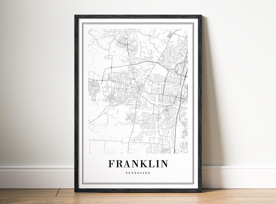 Franklin Tennessee Black And White Modern City Street Map Art Poster - Image 5