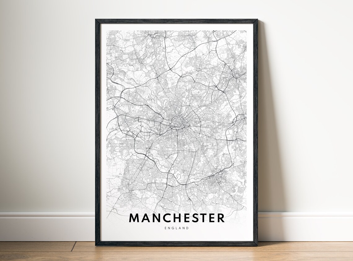 Manchester England Map Print, Black and White Map Art