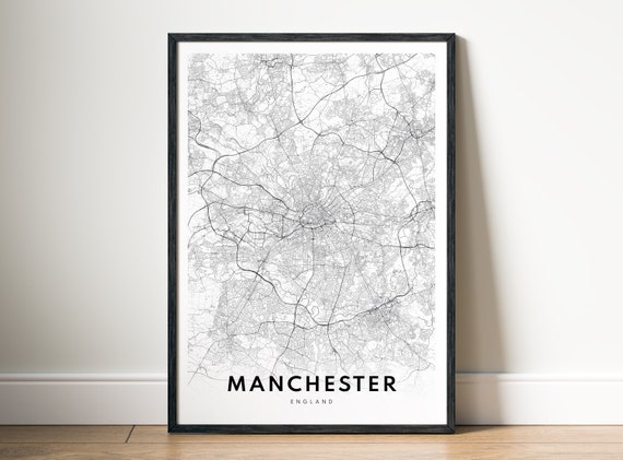 Manchester England Map Print, Black and White Map Art