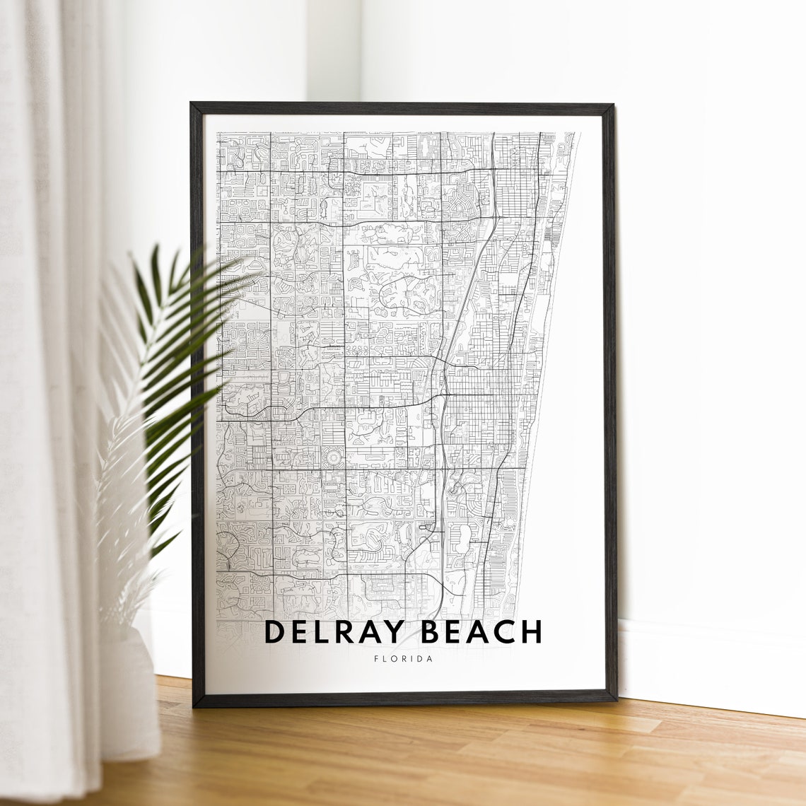 Delray Beach Florida Minimalist Black And White Street Map Art Poster - Image 2