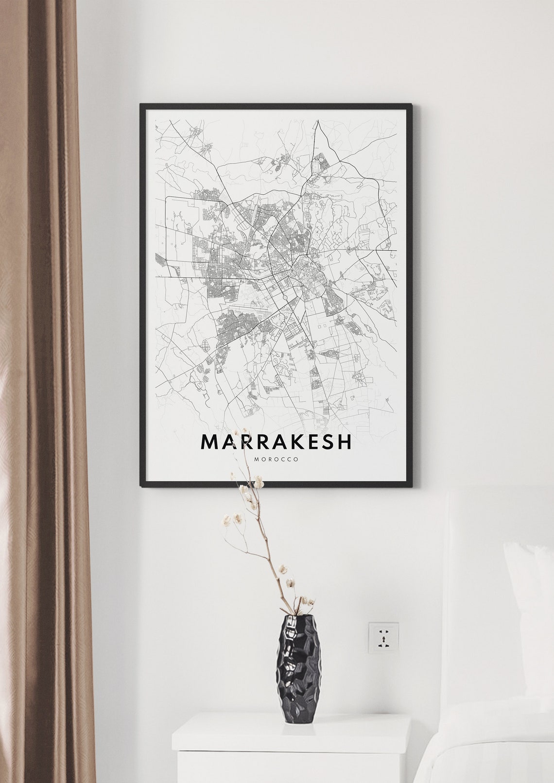 Marrakesh Morocco Modern Minimalist Black White City Street Map Poster - Image 2