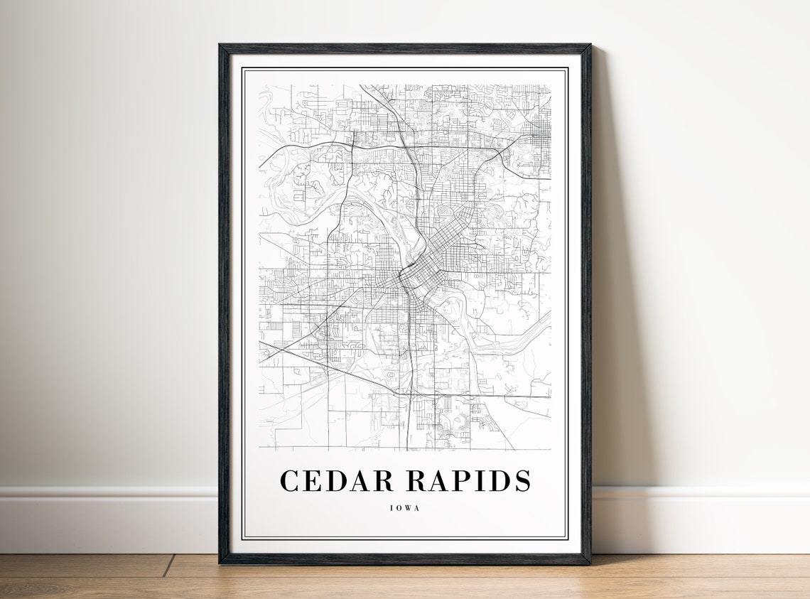 Cedar Rapids Iowa Minimalist Black and White City Map Poster - Image 5