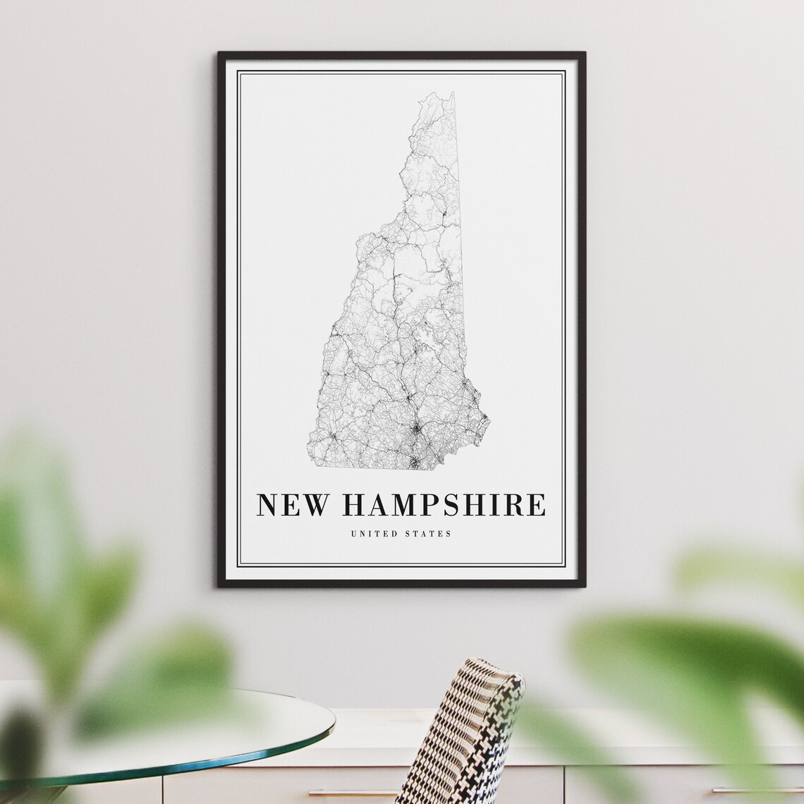 New Hampshire State Map Art Print, Black And White - Image 3