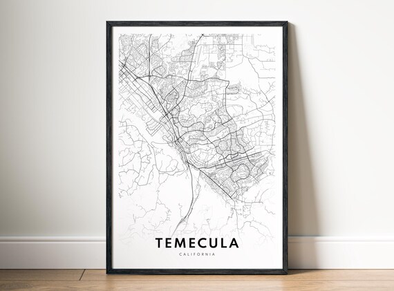 Temecula City Map Poster Black And White Minimalistic