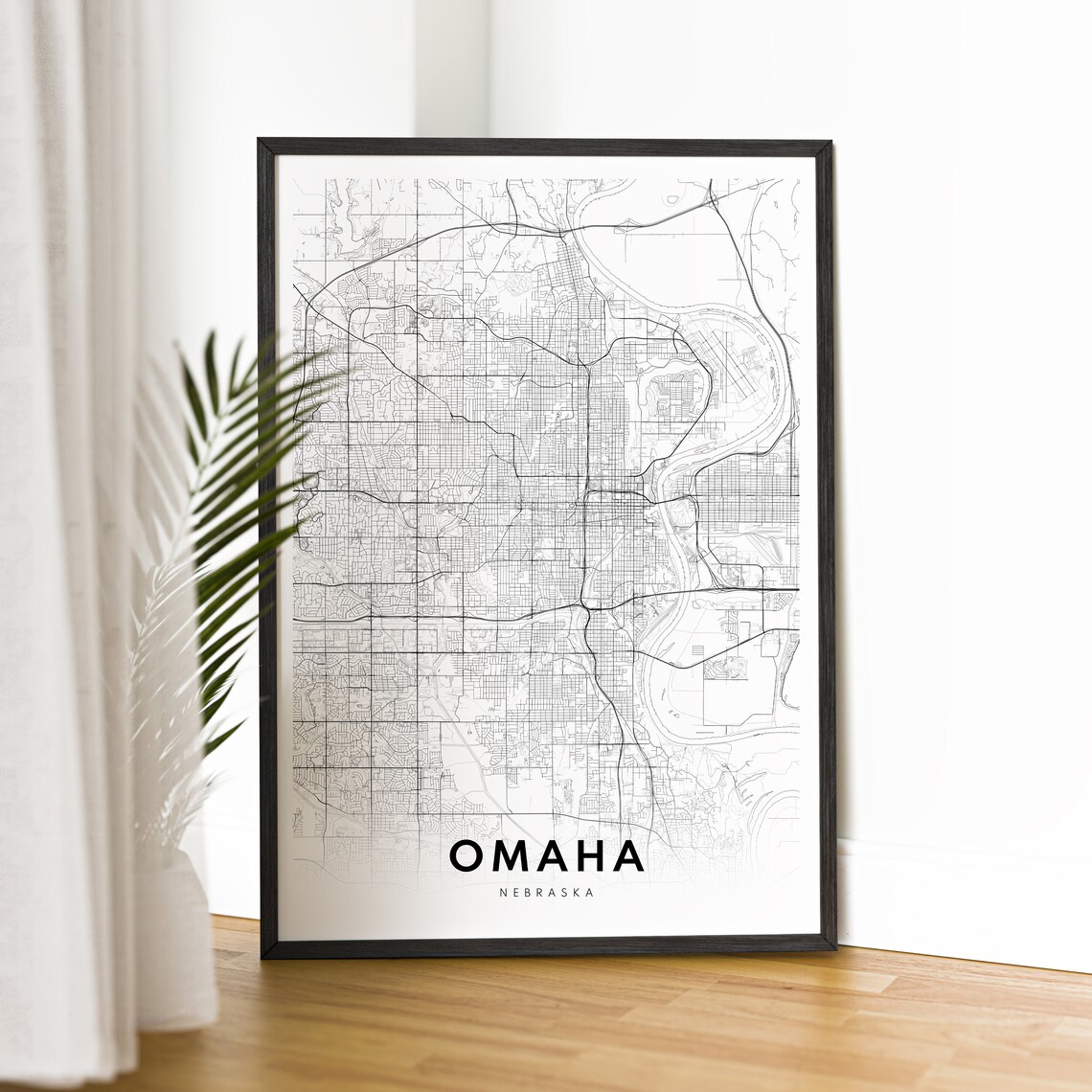 Omaha Nebraska Map Poster, Black and White Art Print - Image 2