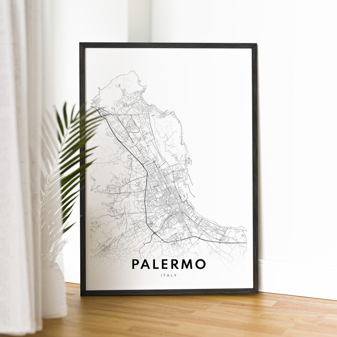 Palermo Italy Minimalist Black and White City Street Map Poster - Image 4