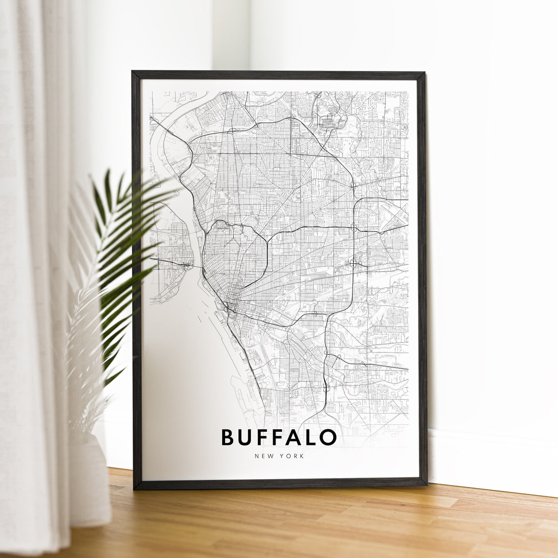 Buffalo New York Modern Minimalist Black White City Street Map Poster - Image 2