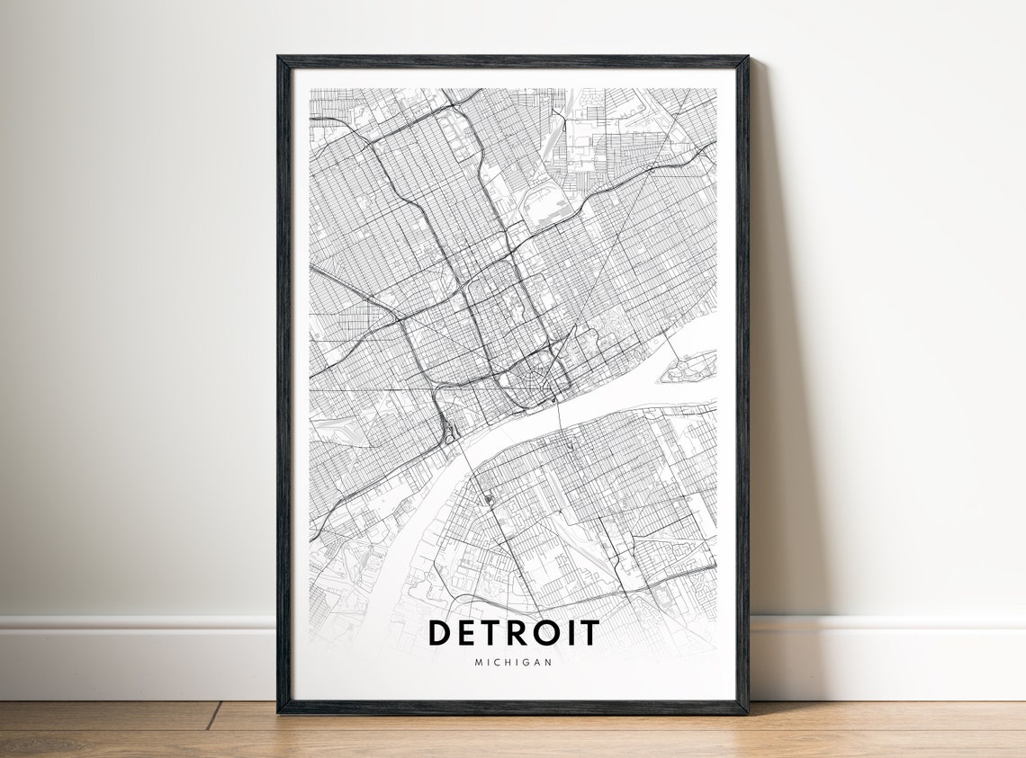 Detroit Michigan Minimalist Black and White Street City Map Poster