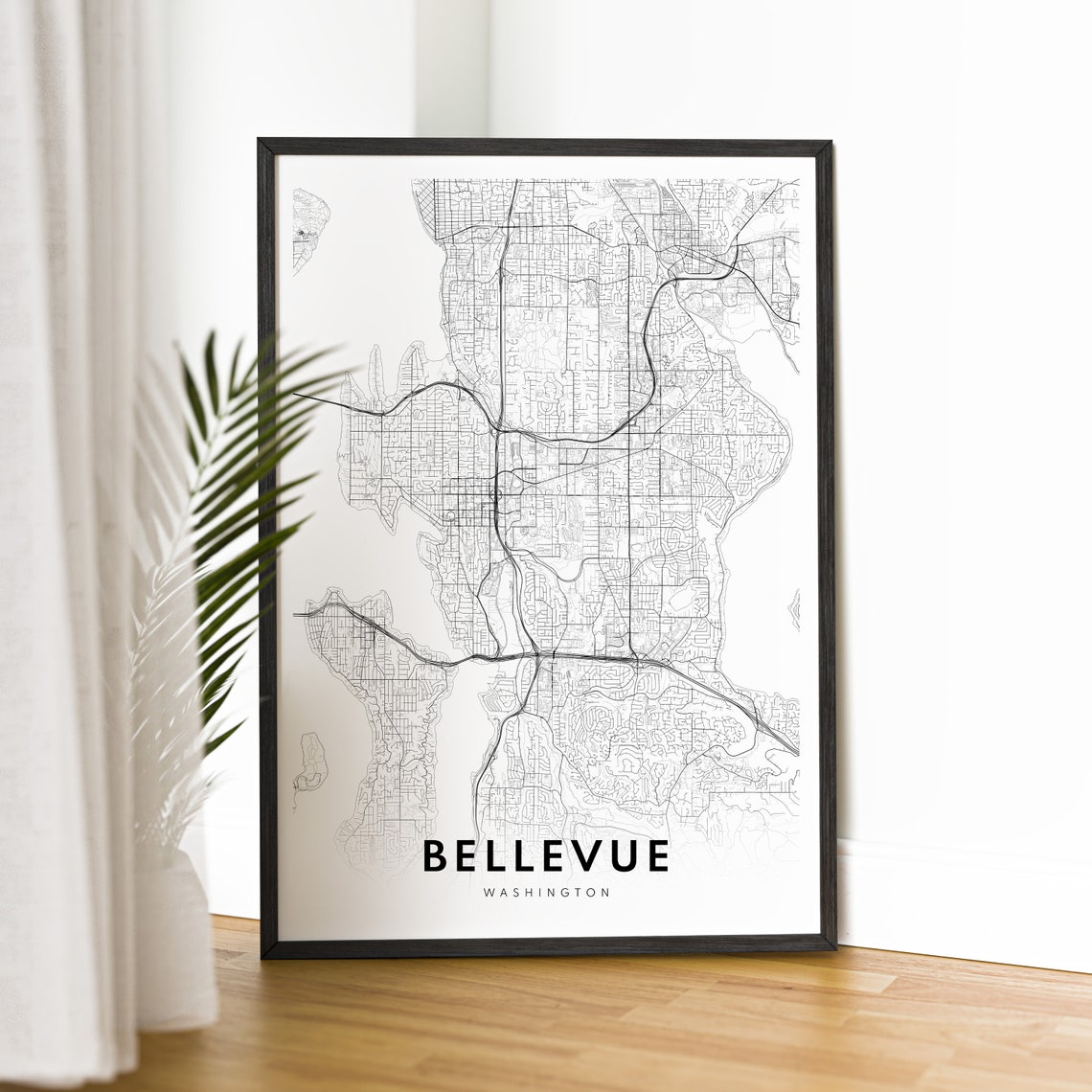 Bellevue Washington Minimalist Black and White City Map Poster - Image 2