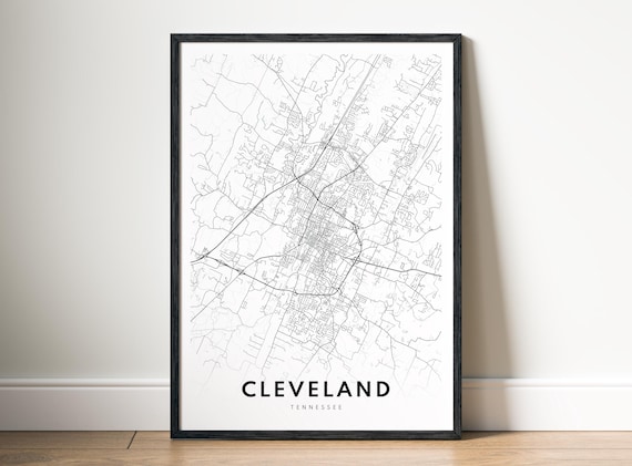 Cleveland Tn City Map Poster Tennessee Black And White Print