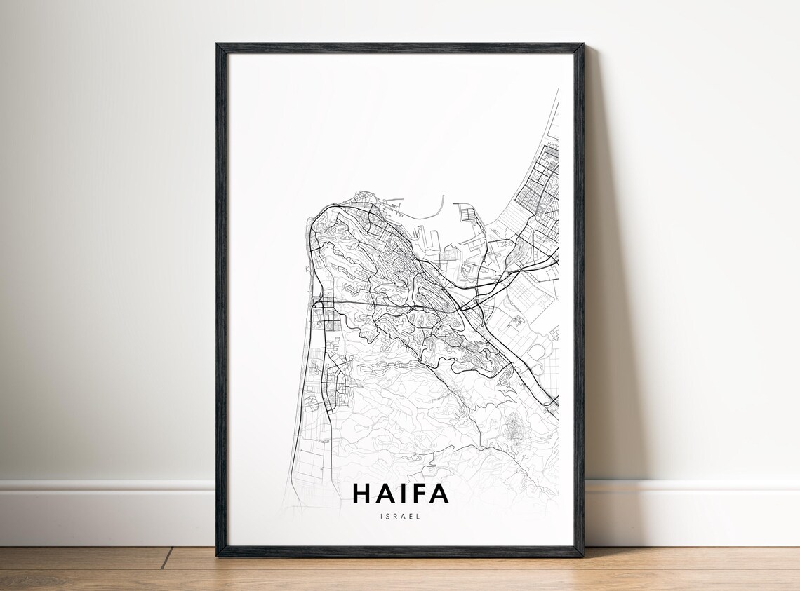 Haifa Israel Minimalist Port City Street Line Map Travel Poster