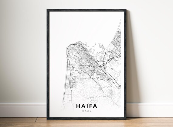 Haifa Israel City Map Print Minimalist Black White Poster