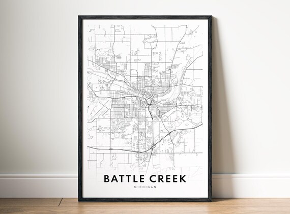 Battle Creek City Map Poster Michigan Mi Minimalistic Black And White Print