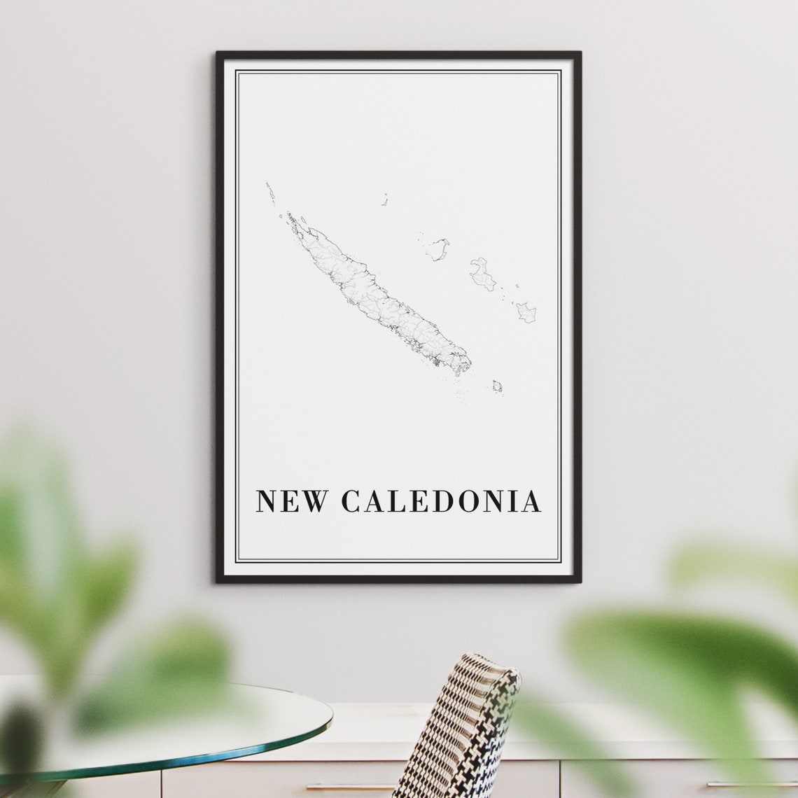 New Caledonia Island Map Minimalist Black and White Travel Poster - Image 3