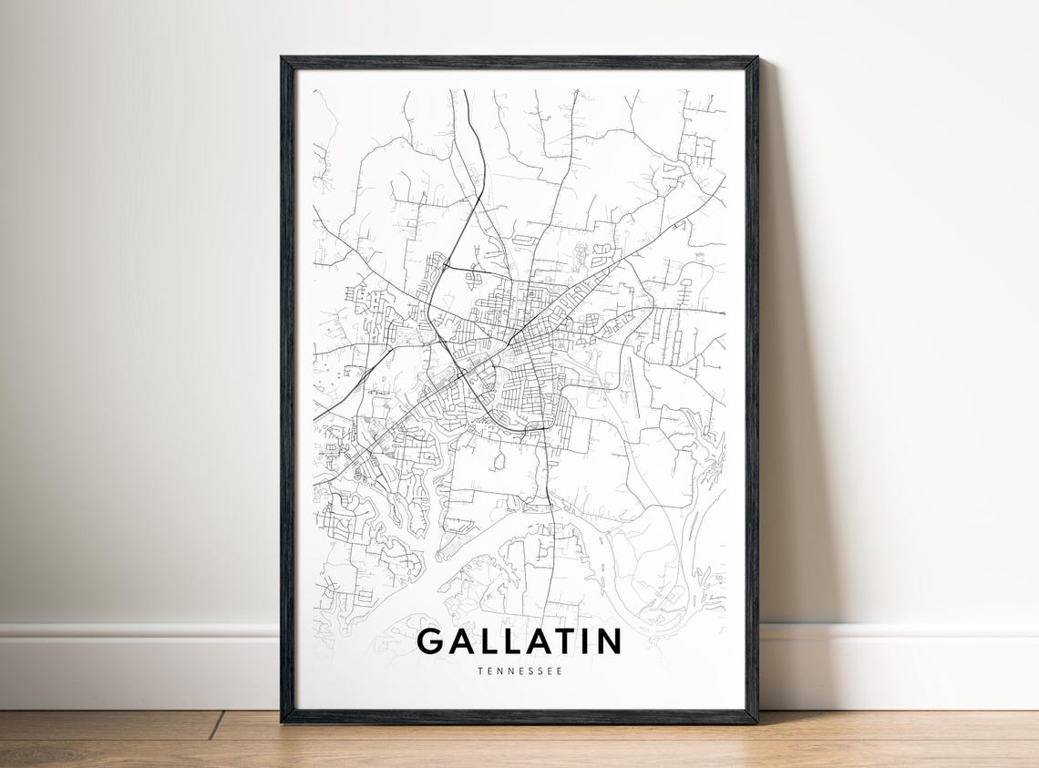 Gallatin Tennessee City Street Map Minimalist Black White Poster