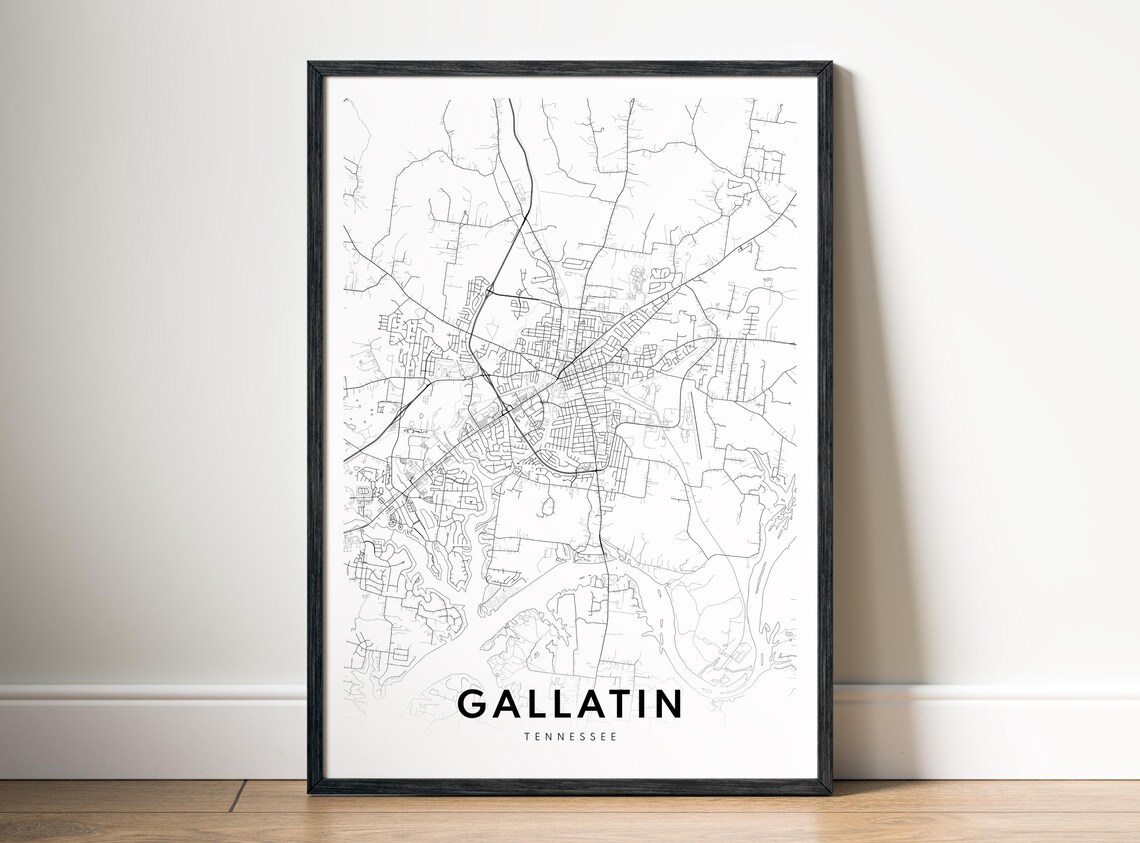 Gallatin Tn City Map Poster Tennessee Black And White Minimal